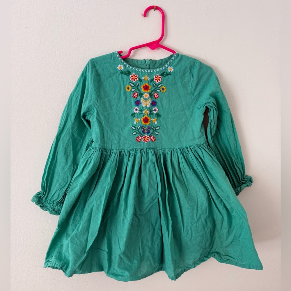 Mini Boden Toddler Girls Teal Green Floral Embroidered Cotton Dress 3T/4T Spring - Picture 13 of 13